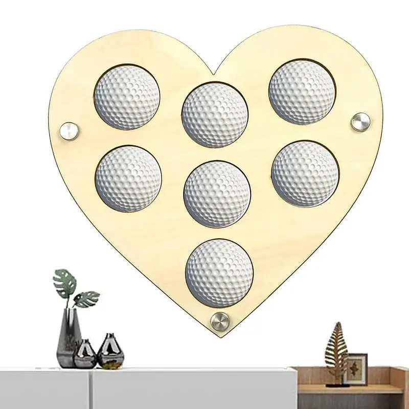 Golf Ball Display Rack Wood Heart Shape Golf Ball Collection Storage Organizer Golf Balls Wall Mount Decor For Golf Ball