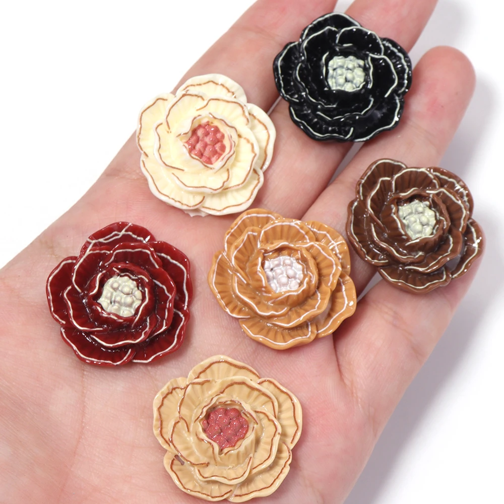 20pcs 27mm Colorful ABS Flower Flatback Cabochon For DIY Wedding Party Embellishment Scrapbook Clothes Shoe Hat Craft Decoration