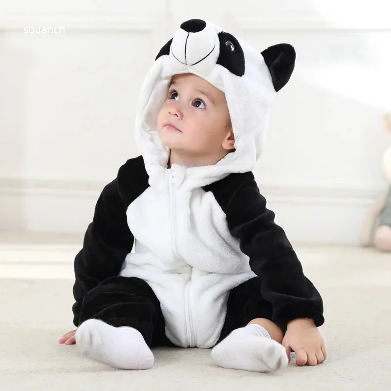 Disfraz de Panda para bebé de 0 a 3 años, traje de Cosplay de animales para Halloween, traje kigurumis para niño y niña, ropa cálida de invierno, Jumpsui Cosdea para Festival de bebé