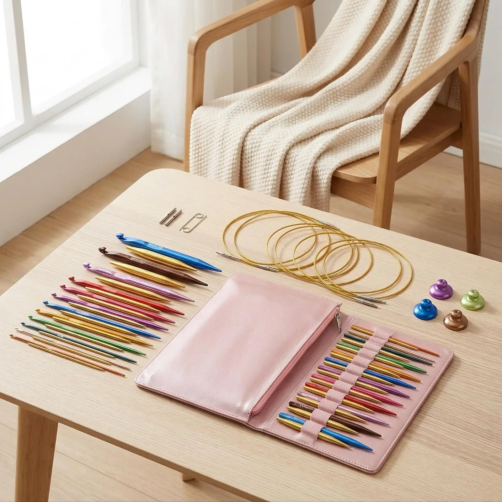 Interchangeable Knitting Needle Set | Color-Coded, Interchangeable Circular Knitting Needle Set, Complete, for Travel