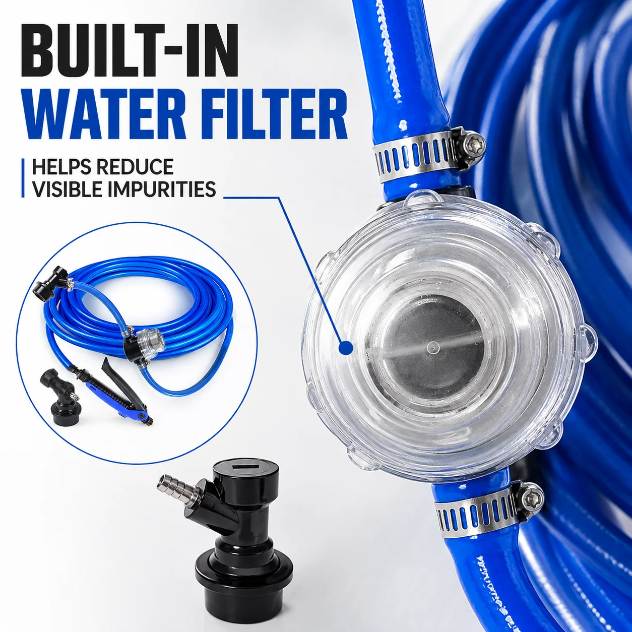 6M Filtered Water Hose Kit with Spray Nozzle Adapter for Car Wash Window Tinting Pressure Sprayer Cleaning Tool