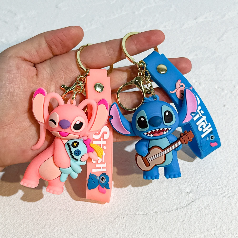 6PCS Lilo & Stitch Toys Keychian Anime Stitch Hanger Sleutelhanger Zoete Roze Engel Keychians Vrouwen Auto Sleutelhanger Meisje Verjaardagscadeau