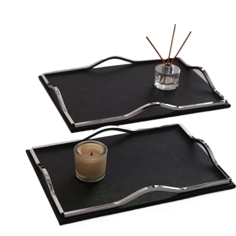 Modern light luxury leather metal tray ornament hotel model room living room coffee table dining table storage plate bathroom