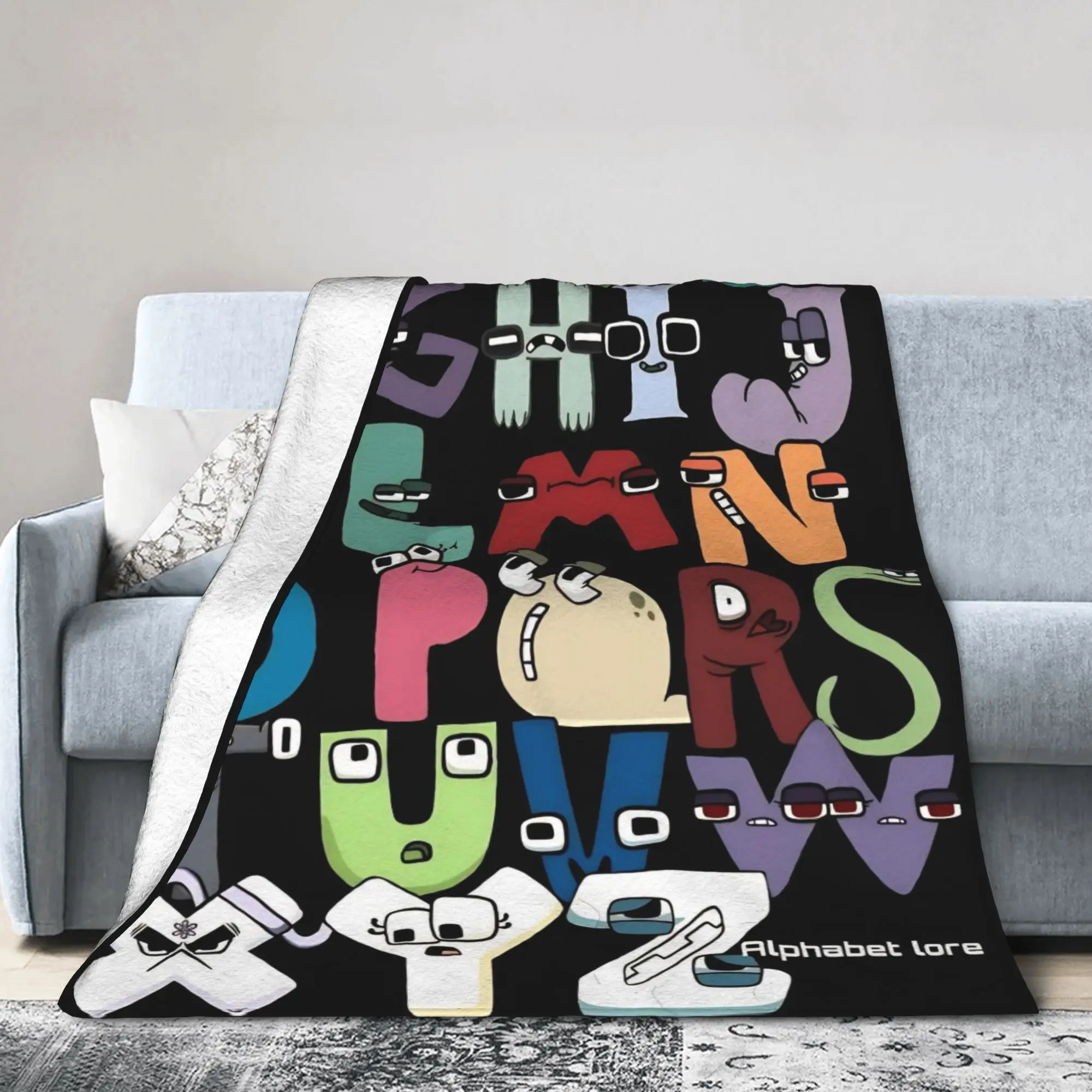 Alphabet Lore English Cartoon Blankets Villain Letters Flannel Vintage Breathable Throw Blanket Bedspread Spring Autumn Travel