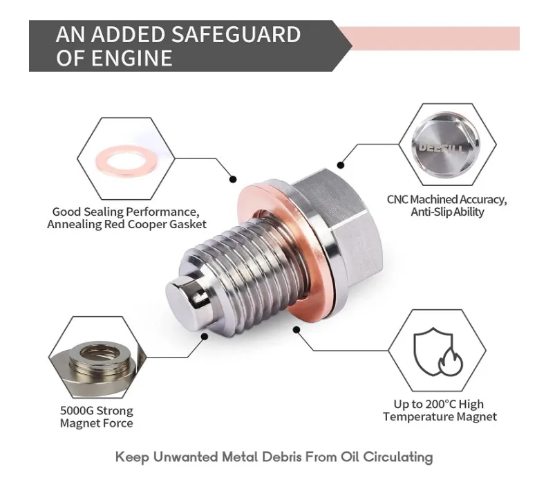 Tapón magnético de drenaje de aceite M14 x 1,5, Perno de tuerca de drenaje de sumidero con junta de cobre, Compatible con la mayoría de Ford, GM,