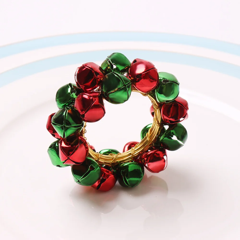 6pcs/set Christmas Napkin Rings with Jingle Bells – Red and Blue Xmas Eve Table Decoration for Wedding Party Centerpieces