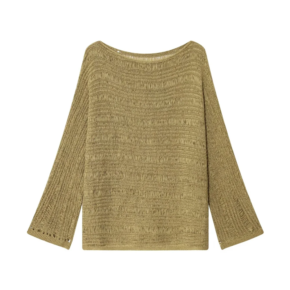 

Zach Ailsa women's new style casual and simple decorative ribbon long sleeved loose sweater sweater sweater top