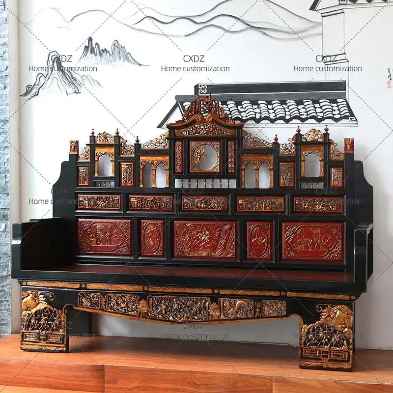 Modern New Chinese Style Solid Wood Carved Floral Sofa Arhat Chair Ming Qing Retro Classic High Back Armrest Decorative