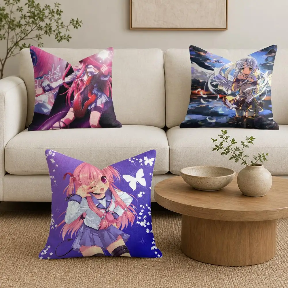 Anime A-Angel Beats! Emotional Cushion Cover Organic Natural Linen Pillowcase with Double Sided Print for Sofa Home Decor Gift