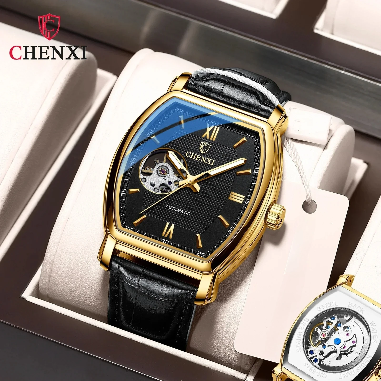 CHENXI 8815 High-end Brand New Fully Automatic Fashionable Wine Barrel Hollow Men's Mechanical Watch Waterproof Watches for Man