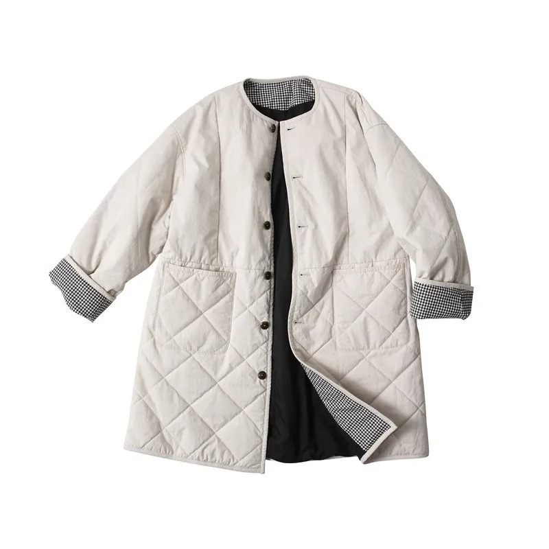 

Bebe Home Japanese Sle Beige Medium Length Quilted Cotton Jaet Women's Loose Warm Cotton Outerwear for Winter 2025