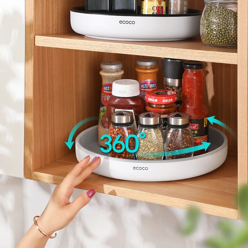 

360 Rotating Spice Storage Rack Multifunctional Rotatable Seasoning Organizer Shelf Non-slip Fridge Tray Kitchen Accessories