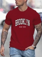 Men's summer 100% pure cotton fashionable casual loose Brooklyn New York printed sports round neck short sleeved T-shirt top