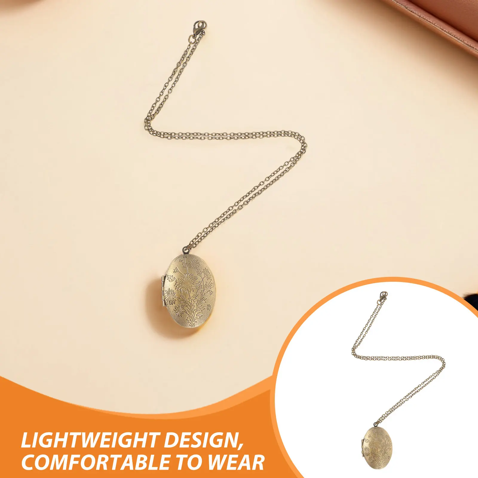 2Pcs Vintage Oval Engraved Flower Locket Necklace Keepsake Photo Pendant Jewelry for Special Occasion Gift Locket Necklace Oval