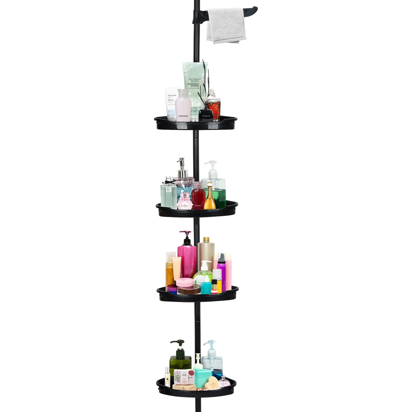 Corner Shower Caddy Tension Pole Home Tension Pole Shower Caddy With 4 Basket Shelves With Towel Bars,4-Tier Bathroom Accessory