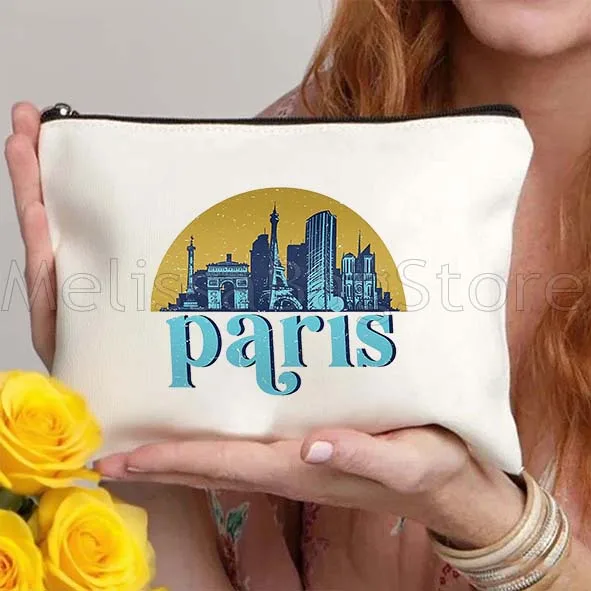 London Dubai Paris New York Skyline Cityscape Art Cosmetic Bag Makeup Case Travel Toiletries Organizer Storage Make Up Pouch