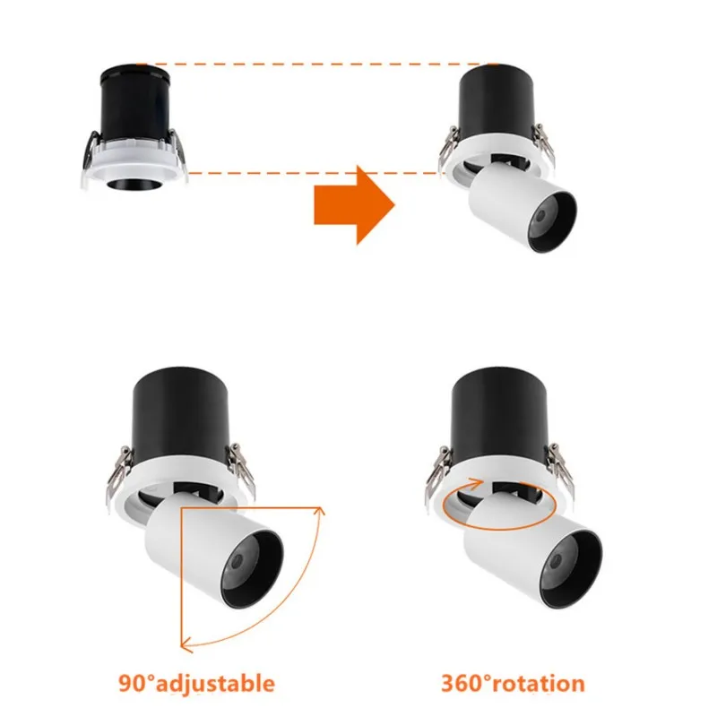 7W Stretchable LED Downlight Round Adjustable Recessed LED Ceiling Spot Light Indoor Kitchen Living Room Lighting