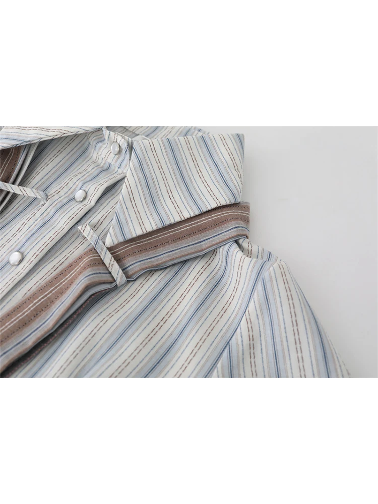 Tops vintage de manga longa para mulheres, camisas estéticas listradas com design de gravata, streetwear Y2K, estilo preppy, outono, anos 2000