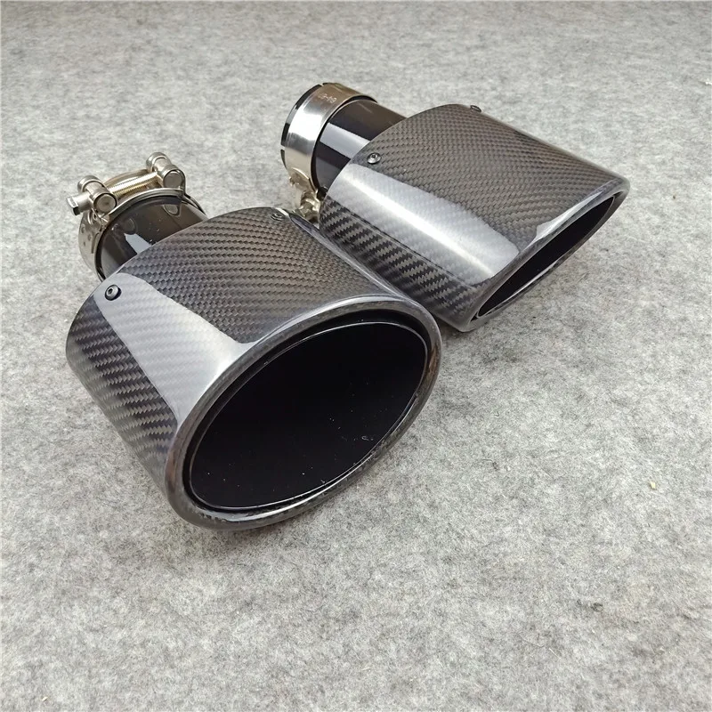 1 piece Top quality Oval Style Carbon fiber Exhaust pipe Muffler tip Car Universal Gloss Black Stainless Steel Tail Tips Nozzles