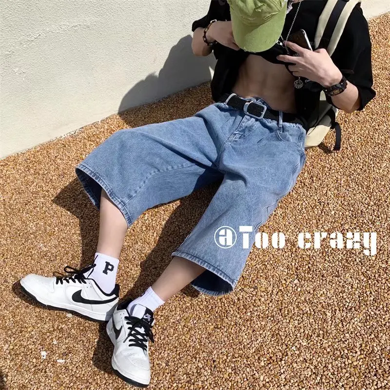 Spodnie Cargo z wieloma kieszeniami Letnie krótkie dżinsy Bryczesy Hip Hop Streetwear Workowate spodenki jeansowe Casualowe spodnie Capris z szerokimi nogawkami 5XL-M