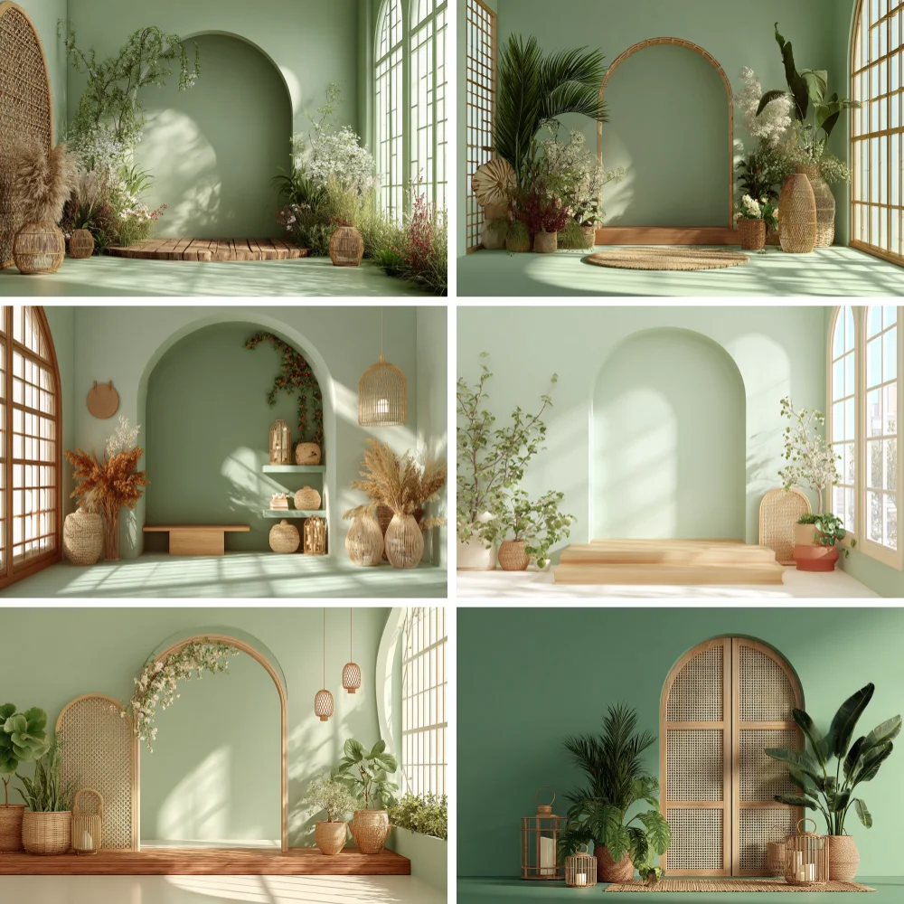 

Oasis Arch Wall Boho Backdrop Green Leaf SimpleStyle Floral Potted Plant Wedding Maternity Art Portrait Photography Background