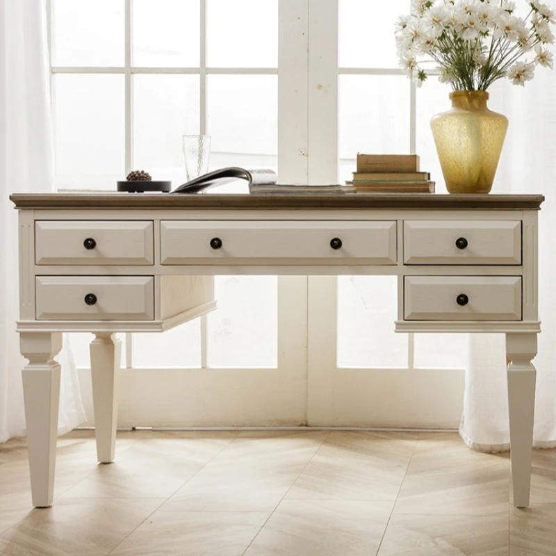 American solid wood desk computer desk study desk small apartment full suite Mediterranean light luxury furniture