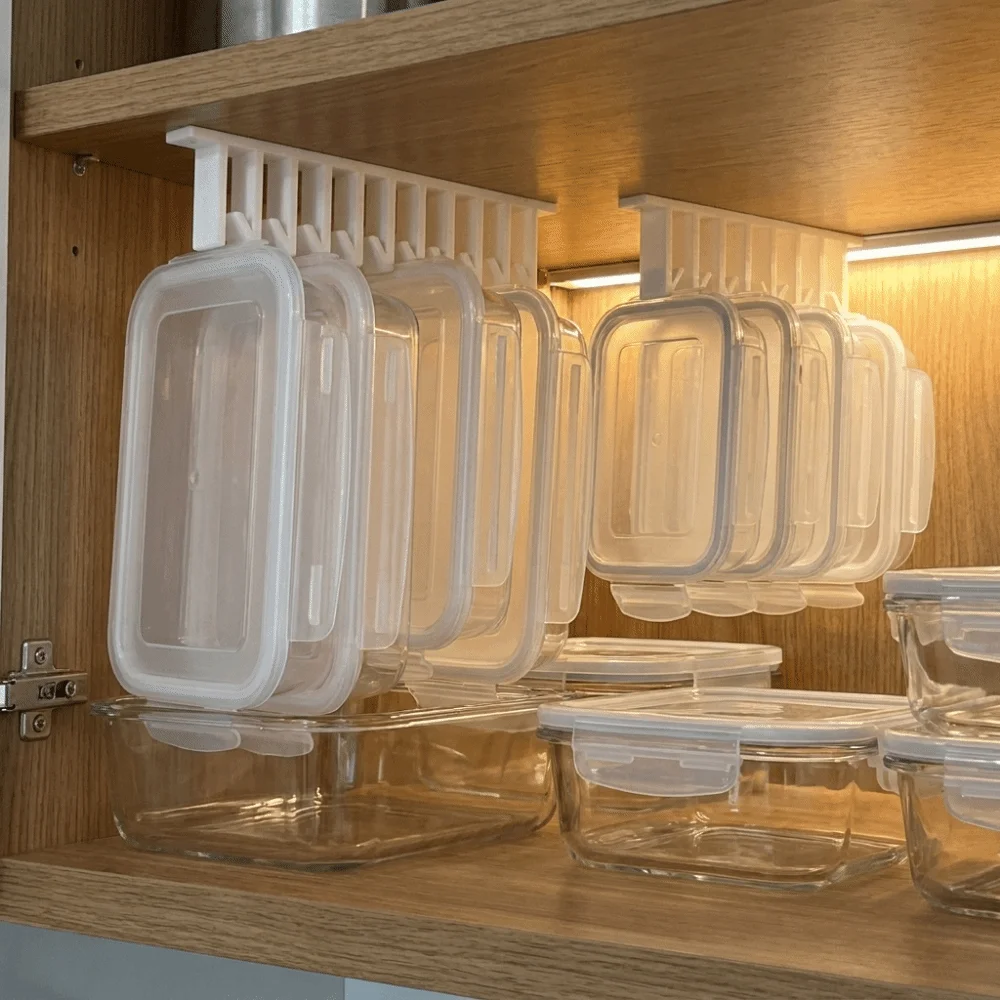 3D Printed Crisper Lid Storage Rack Mold Resistant Space Saving Multi-slot Lid Hanger Plastic Wall Mounted