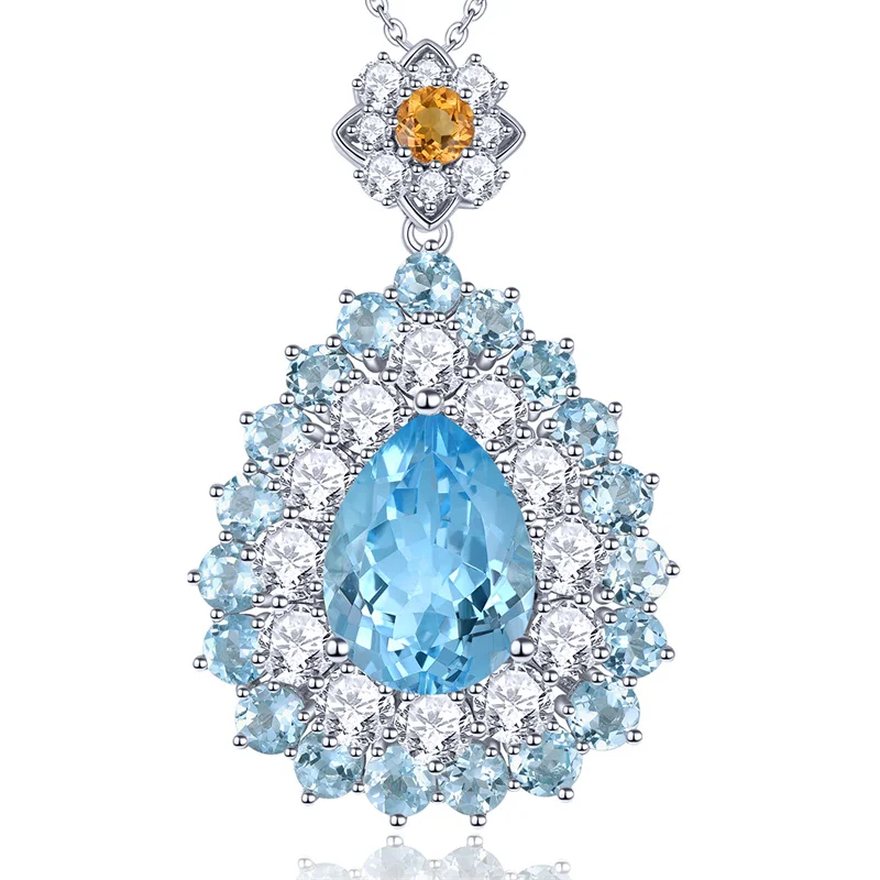 

Natural Sky Blue Topaz Pendant 23 Carats Genuine Topaz Citrine Multicolor Original Design S925 Fine Jewelry Gifts Top Quality