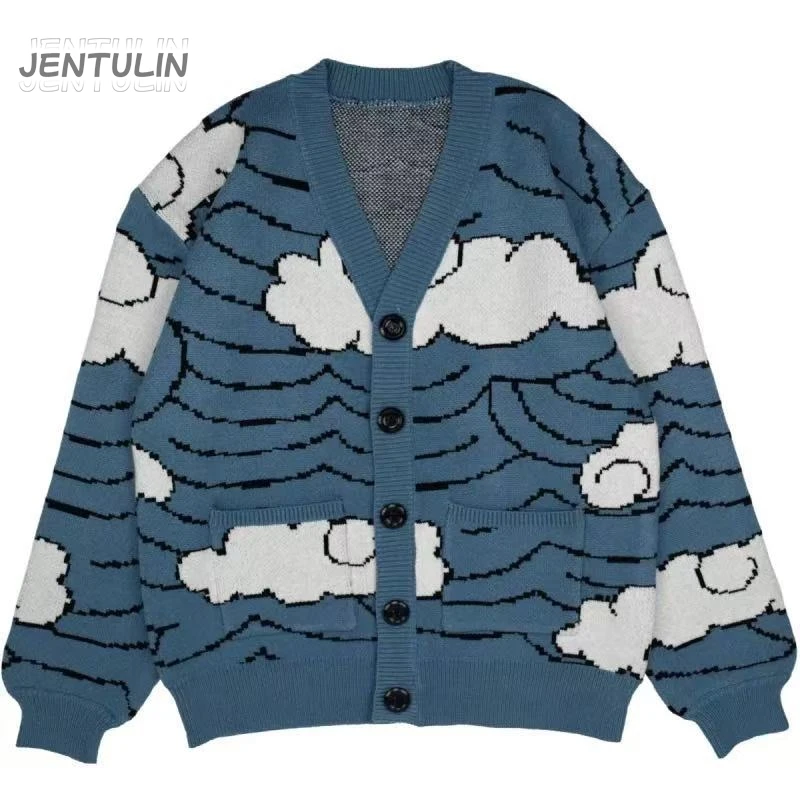 Korean Harajuku Halloween Cosplay Costume Women Knitted Cardigan Men Women Sweater V Neck Warm Comfort Sweater New Year Unisex