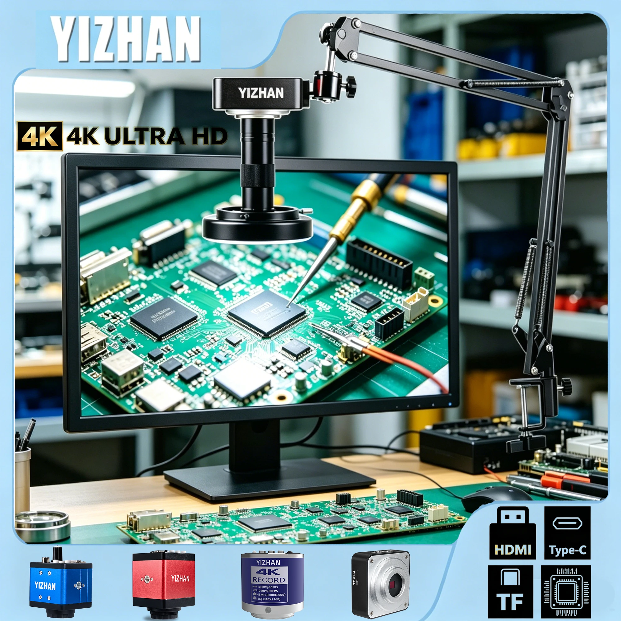 Yizhan HD 1080P 4K Microscope HDMI USB VGA Industrial Digital Microscope,150x lens,welding microscope for electronic maintenance