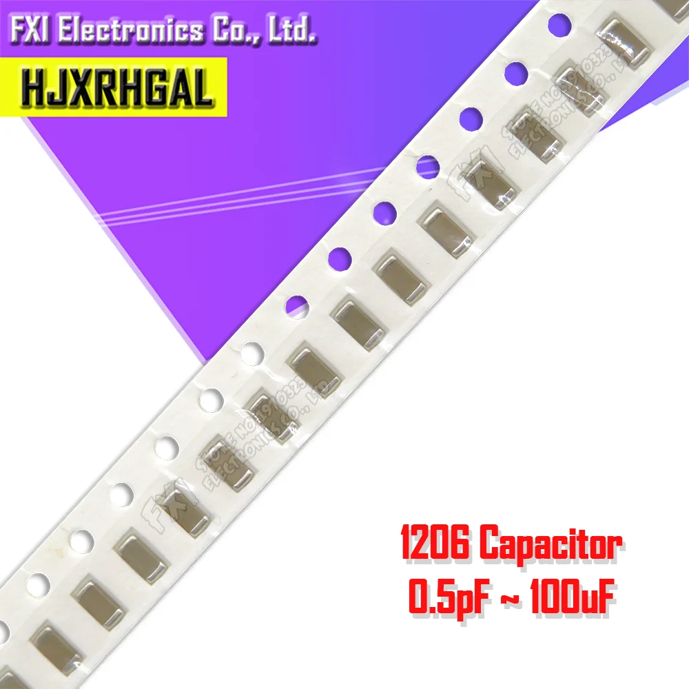 100pcs 1206 50V SMD Thick Film Chip Multilayer Ceramic Capacitor 0.5pF-100uF 10NF 100NF 1UF 2.2UF 4.7UF 10UF 1PF 6PF
