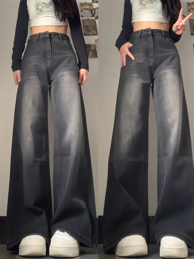 American Style plus Size Loose Straight Leg Jeans Women's High Waist Wide Leg Pants Tummy Covering Casual Comfortable Denim