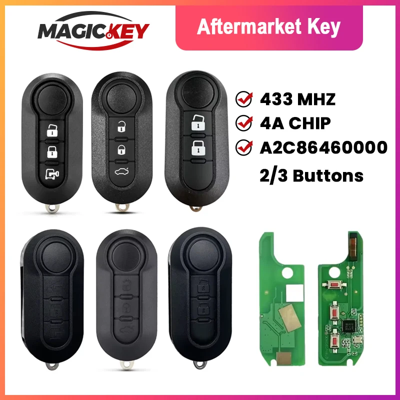 

MAGICKEY 2/3Button Flip Remote Key HITAG AES 7945 4A Chip 433Mhz A2C86460000 Fob For Fiat Strada MOBI UNO Fiorino E MAIS Car Key