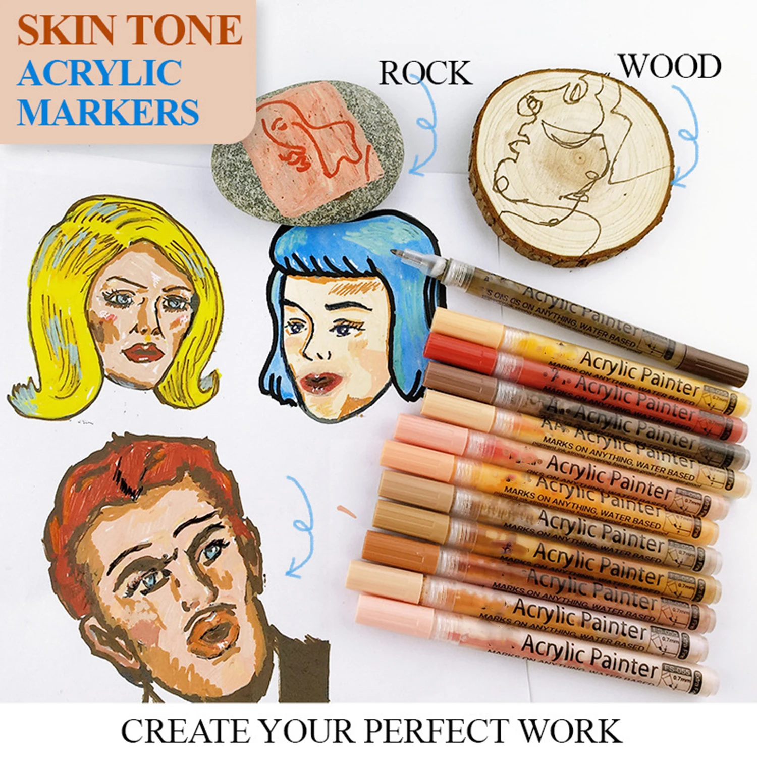 12Pcs/pack Skin Tone Acrylic Markers 0.7mm Fine Tip Waterproof  Pen Figure Painting Skin Color Planner Journal DIY Drawing