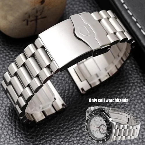 Accesorios de reloj de acero inoxidable sólido, pulsera de eslabones sólidos de plata de 22mm y 20mm apta para correas de reloj Tag Heuer Carrera F1 para hombres