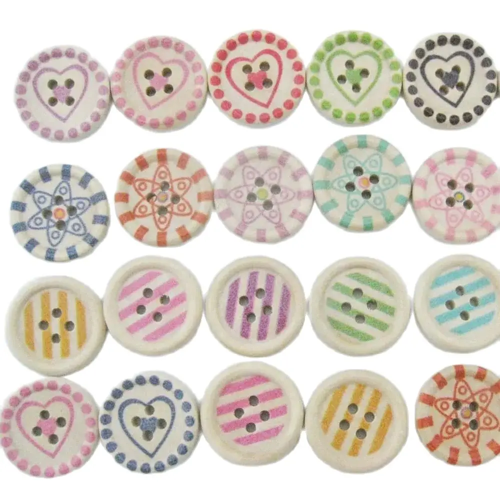 WBNLAK Printed Wood Shirt Buttons 15MM Mixed Colors 50Pcs Fashion Button Decorative Craft Sewing Accessories