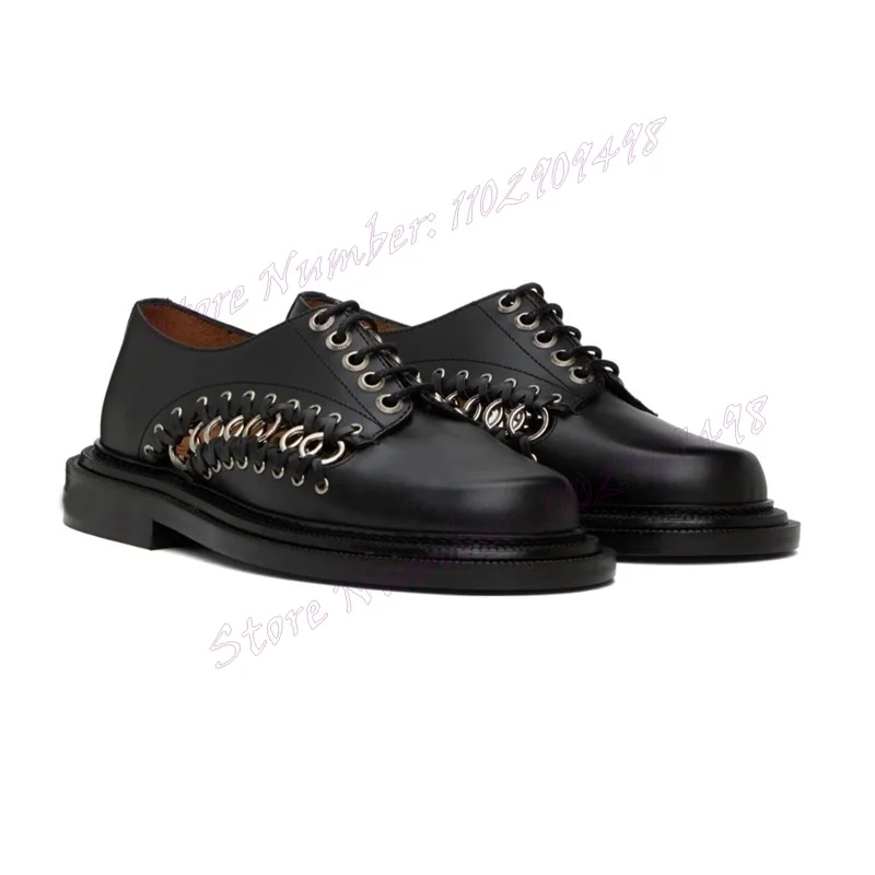 

Black Metal Ring Decor Men's Shoes Matte Leather Round Toe Derby Shoes for Men Designer Runway Shoes 2024 Zapatos Para Hombres