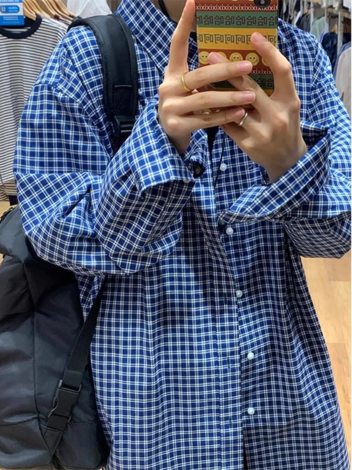 

Американская ретро-рубашка в синюю клетку с длинным рукавом, свободного кроя, повседневная, весенне-осенняя, модная мужская рубашка Cleanfit, дышащая и удобная