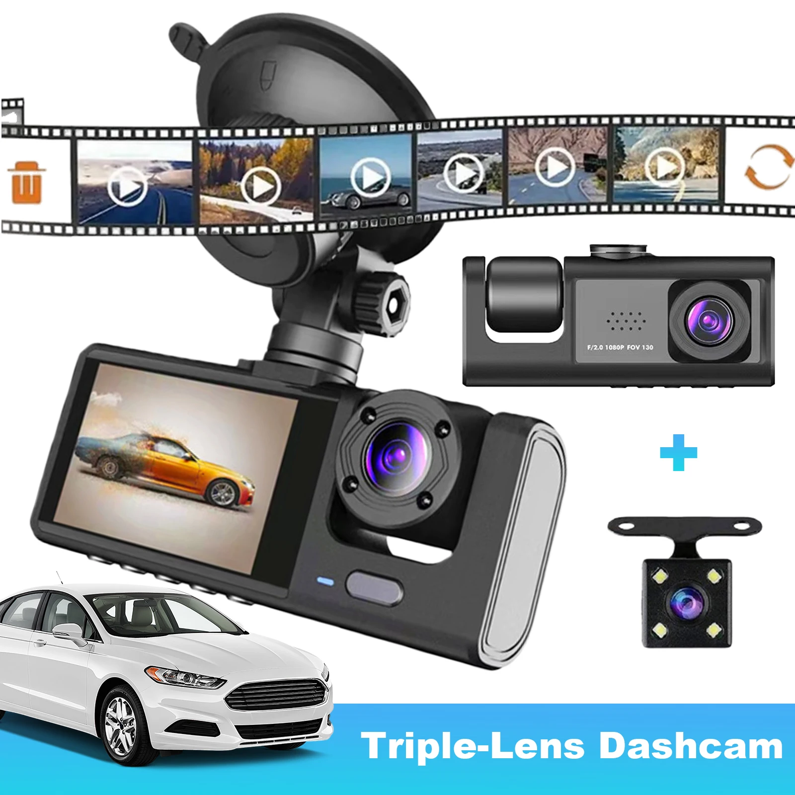 

Видеорегистратор 1080P с двумя камерами (передняя и задняя) и углом обзора 170° для автомобиля