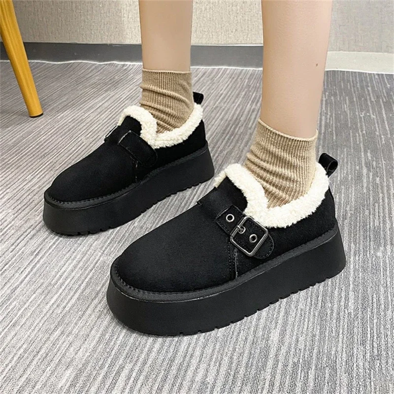 2023 Winter New Warm Wool Ankle Boot Platform Shoes Turned-over Edge Casual Flat Slip-On Shoes Women's Shoes Zapatos De Mujer