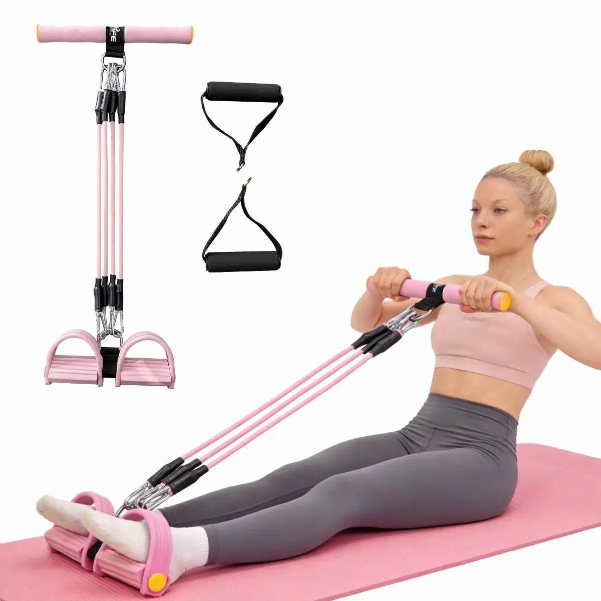 3 in 1 Multifunctional Pedal Resistance Band, Adjustable Detachable Pull Rope with Handle & Foot Pedal, Full Body Workout Elastic Exercise Band for Abdomen, Waist, Arm, Leg & Hip Home Fitness