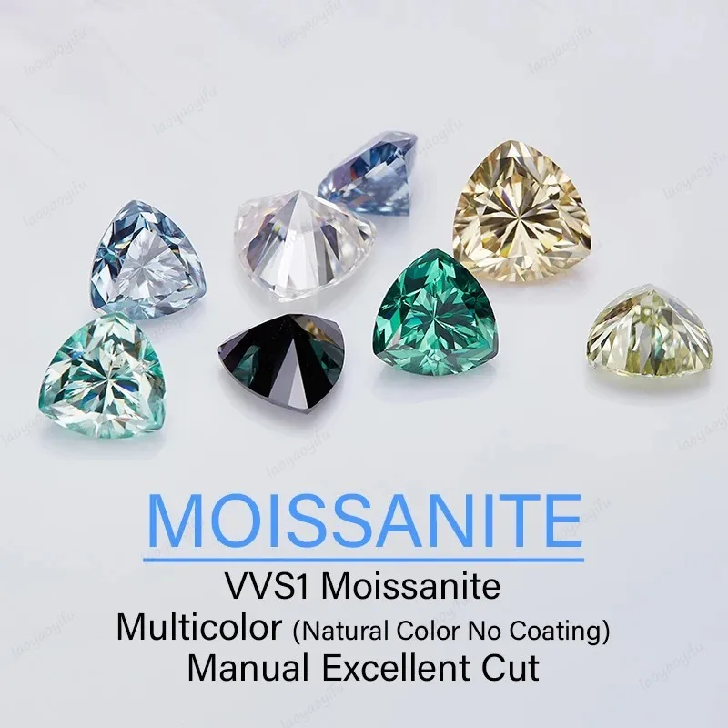 Moissanite Stone Multiple Color Trillyon Cut Gemstone for DIY Ring Necklace Earrings Making Pass Diamond Tester with Certificate