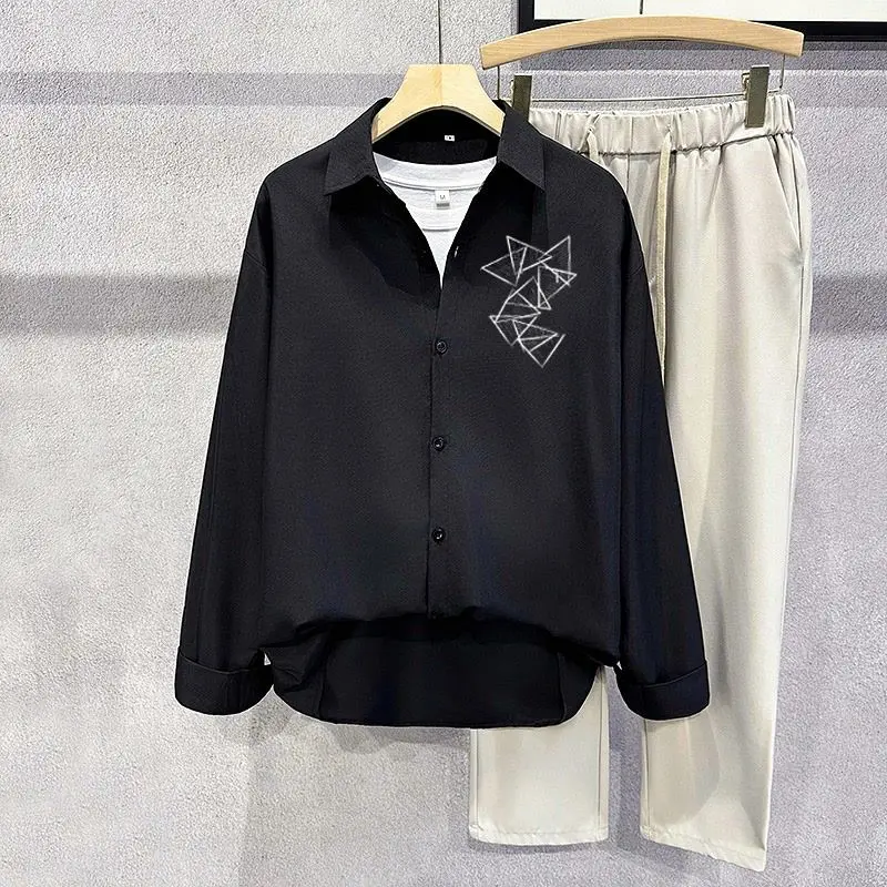 Underwear Bottom Shirt Men Hiphop Hong Kong Style Spring Drooping Black Cardigan