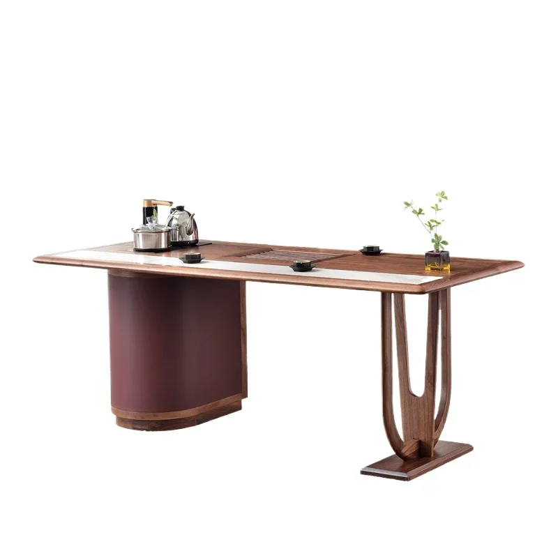 

~Black walnut tea table tea room furniture modern simple Nordic solid wood tea table white desk with drawers