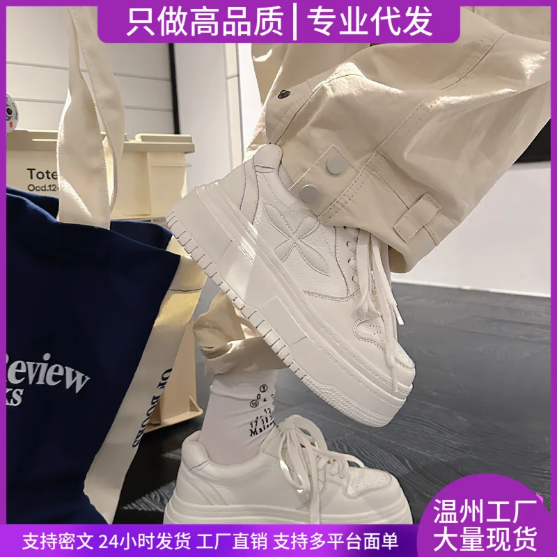 

High Quality Women Cow Genuine Leather Casual Shoes Platform Sneakers Autumn New Comforts Increase Height White Board Shoes 2025