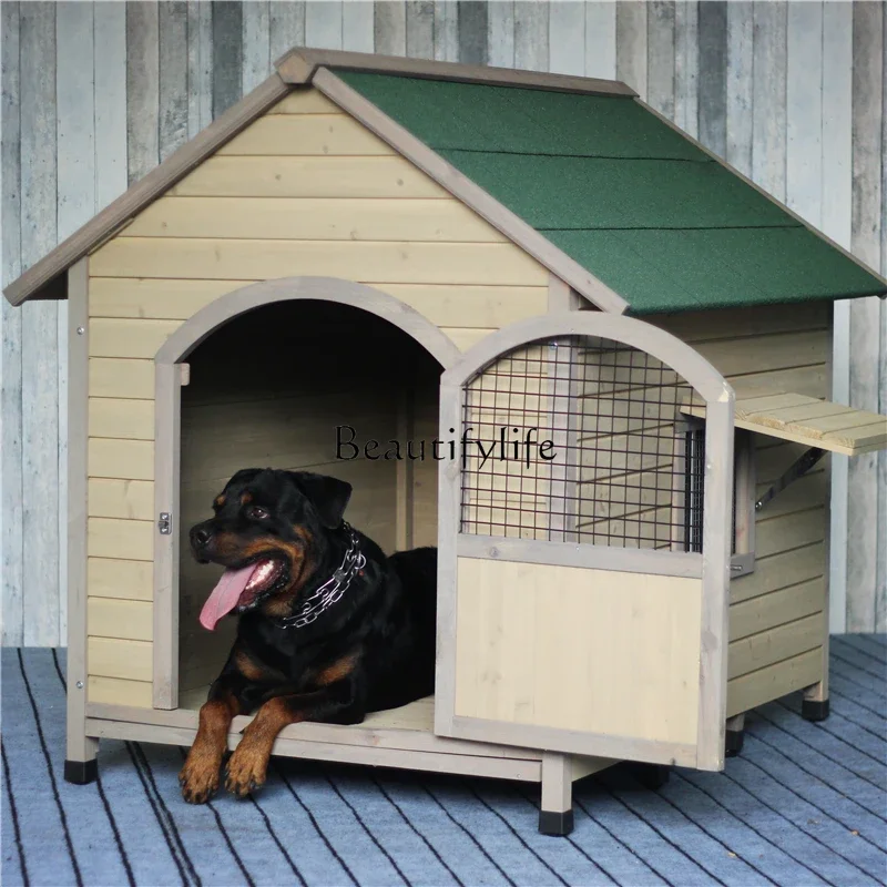 Outdoor House Rain-Proof Summer Dog House Large, Medium and Small Dogs Solid Wood Dog Cage Four Seasons Kennel