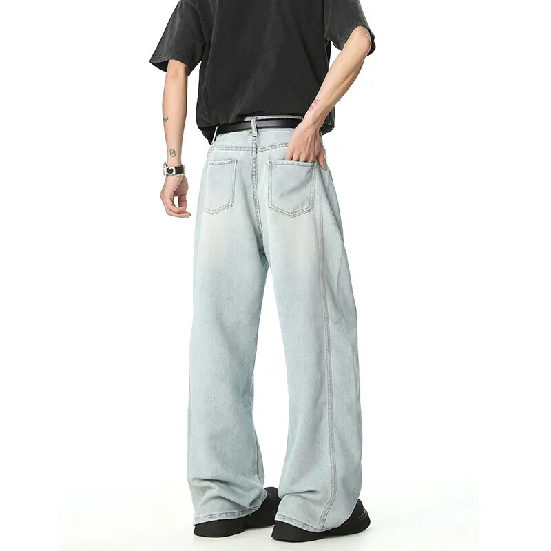 WTHT العصرية الرجال بلون المرقعة فضفاض الدنيم السراويل خمر موضة الصيف عادية عالية الخصر مستقيم الجينز الذكور 2A0321