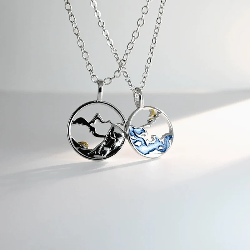 Mountain and Sea Oath Couple Necklace Simple Choker Chain Trendy Creative Valentine's Day Gift For Women And Men KOFSAC