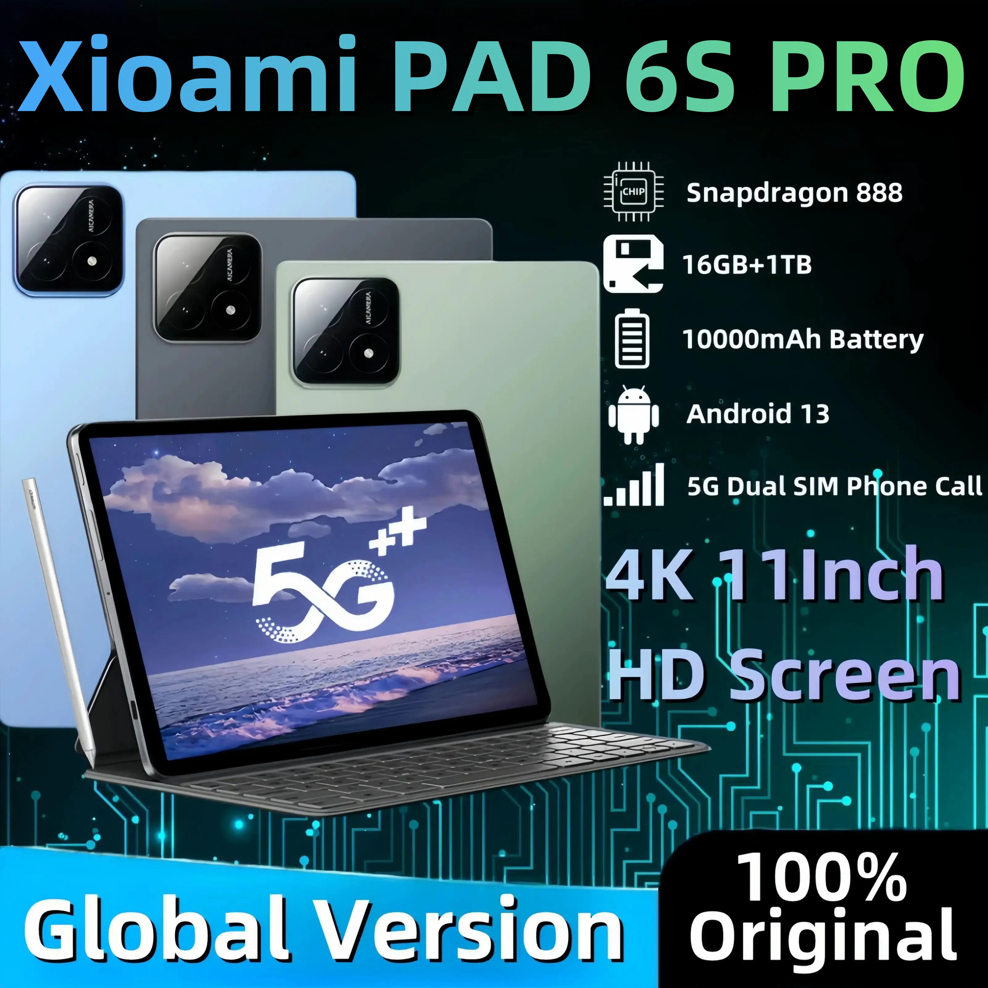 

Global Version New Original Xioami Pad 6S Pro Tablet Android13 16GB+1TB 11Inch 4K 5G Dual SIM PhoneCall Bluetooth WiFi Tablet PC