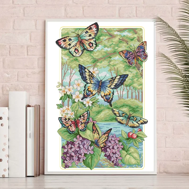 [ZZ1775 Butterfly Forest Non-full Stitch] Printed Cross Stitch Kit 14CT 16CT, Hand Embroidery, Needlework Supplies